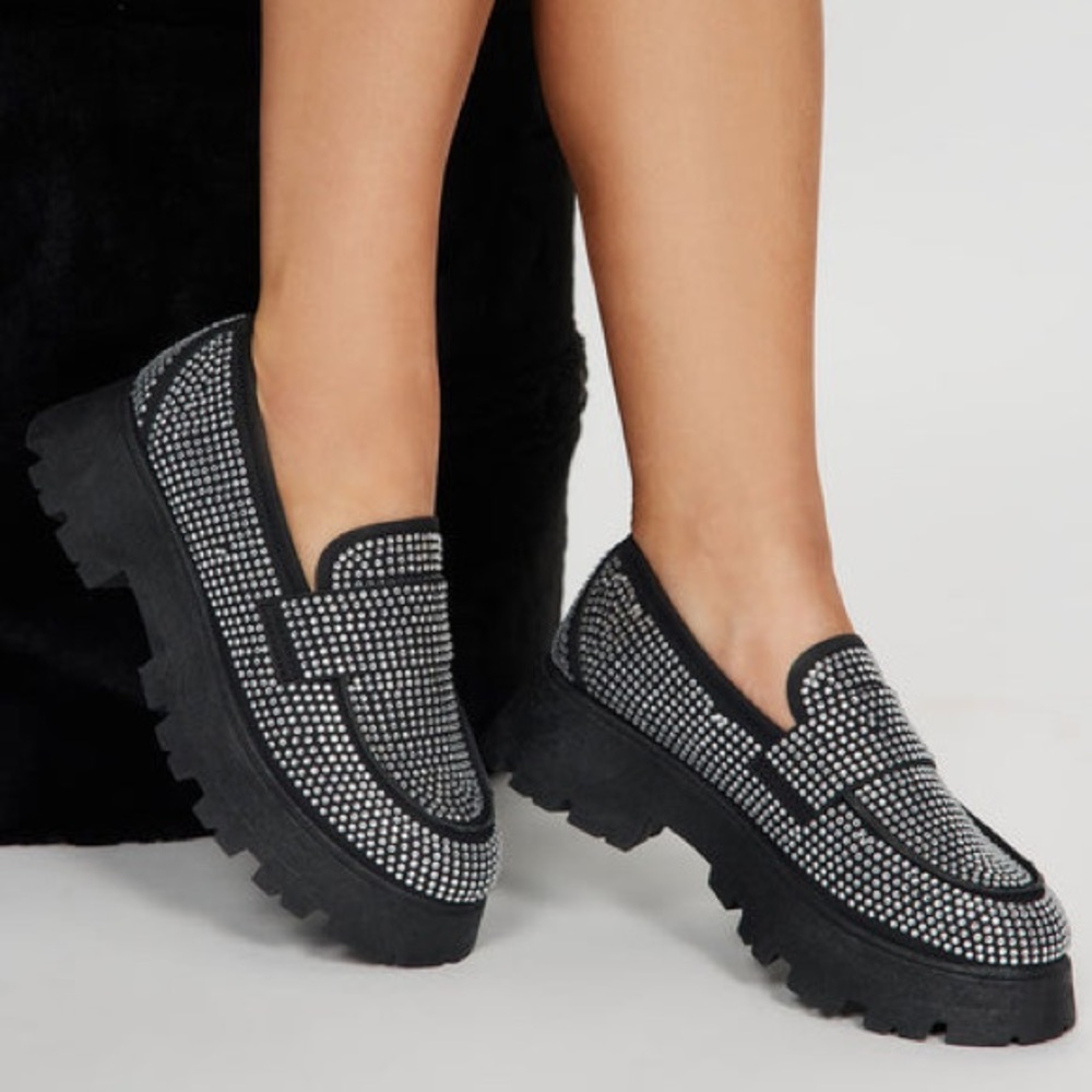 Always Stylin' Rhinestone Loafers - Black - Picture 3 of 7